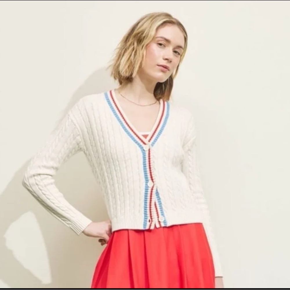 New Prince pickleball cable knit cardigan cropped medium BTS preppy girly comfy